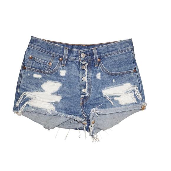 Levi's 501 Premium Light Wash Distressed Shorts – Size 26 - Picture 1 of 8